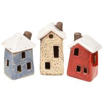 Artikel Keramiek huis Adventsdecoratie crème rood grijs 8,5/9,5cm 3 stuks