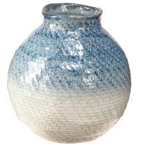 Artikel Keramische vaas geglazuurd blauw en wit gevlochten look H18,5cm