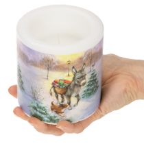 Artikel Pilaarkaars met winterlandschap, ezel- en hondenmotief, 10 cm