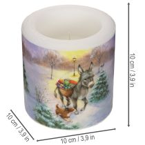 Artikel Pilaarkaars met winterlandschap, ezel- en hondenmotief, 10 cm