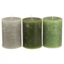Artikel Kaarsen groen 3 kleuren effen gekleurde zuilen 70x100mm 12 st