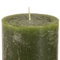 Artikel Groene pilaarkaarsen, 3 tinten, effen, rustiek, 70x100mm, set van 12, voor decoratie en Advent