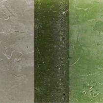 Artikel Kaarsen groen 3 verschillende kleuren zuilen 60x80cm 12 st