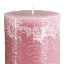 Artikel Roze pilaarkaarsen, antiekroze marmerlook, 85×200 mm, set van 2, ter decoratie en als cadeau