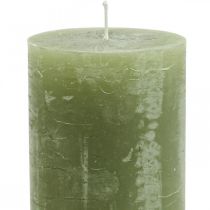 Artikel Effen gekleurde kaarsen olijfgroene stompkaarsen 70×120mm 4st