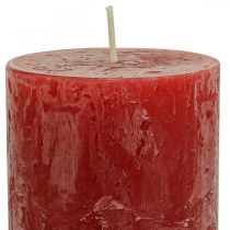 Artikel Gekleurde kaarsen Rood Rustiek zelfdovend 70×140mm 4st