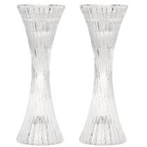Artikel Kaarsenhouder glas helder stok kaarshouder groeven H20cm 2 stuks