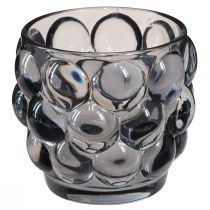 Artikel Kaarshouder glas theelichthouder grijs Ø7cm H7cm 6 st