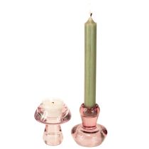 Artikel Kaarsenhouder paddenstoel waxinelichthouder glas bes Ø6,5cm H7cm 2 stuks