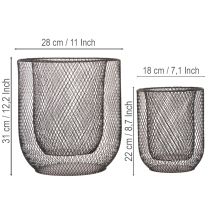 Artikel Zwarte metalen draadmand kaarsenhouder, Ø28,5/18 cm, set van 2