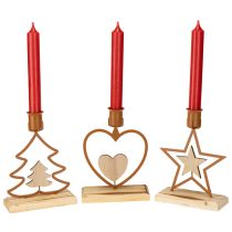 Artikel Kandelaar ster hart spar bruin H16.5cm assorti 3st