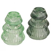Artikel Kaarshouder kerstboom glazen kaarshouder groen Ø6cm H8cm 2st