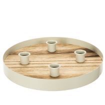 Artikel Kandelaar voor vier taps toelopende kaarsen, ronde houten schaal, 25 cm