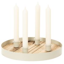 Artikel Kandelaar voor vier taps toelopende kaarsen, ronde houten schaal, 25 cm