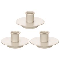 Artikel Metalen kaarsenhouder in mat beige, kleine kaarsenhouder voor taps toelopende kaarsen, 8 cm, 3 stuks