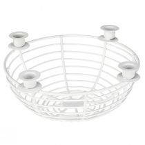 Artikel Kaarshouder in witte decoratieve metalen schaal Ø14cm H7cm