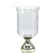 Lantaarn glas met voet antiek look zilver Ø17cm H31.5cm