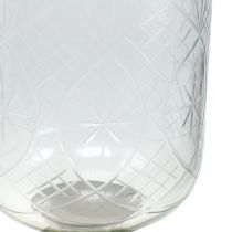 Artikel Lantaarn glas met voet antiek look zilver Ø17cm H31.5cm