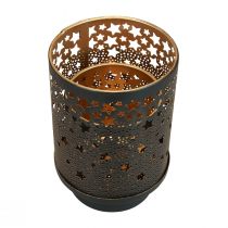 Artikel Kaarsenhouder metaal zwart/gouden sterren H13,5cm/19cm set van 2