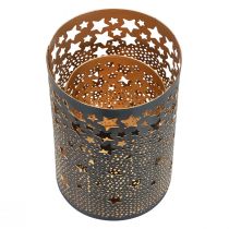 Artikel Kaarsenhouder metaal sterren zwart/goud H10/15cm set van 2
