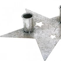 Artikel Kaarsdecoratie ster, metaaldecoratie, kandelaar voor 2 kegelkaarsen zilver, antiek look 23cm × 22cm