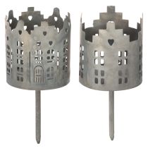 Artikel Theelichthouder en kaarsenhouder met pin, huisontwerp, 6 cm, 2 stuks