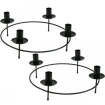 Kaarsenring, stokkaarsen, kandelaar, zwart, Ø33,5 cm, H11 cm, 2 stuks