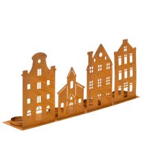 Artikel Kerstverlichting in de vorm van een kaars, decoratie in de vorm van huisjes, roestbruin, 52 x 12 cm