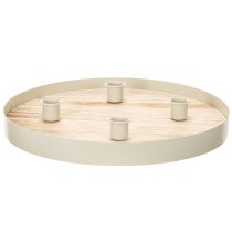 Artikel Ronde houten kaarsenhouder voor vier taps toelopende kaarsen, 30 cm