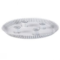 Artikel Kaarsenbord taartvorm met 4 kandelaars wit Ø25cm