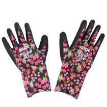 Artikel Kixx tuinhandschoenen met aardbeienmotief, wit en rood, maat 8; Kixx tuinhandschoenen met bloemen, zwart, maat 8