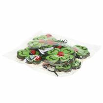 Artikel Klaver met lieveheersbeestje decoratieve hanger, groen, 7 cm, set van 6, geluksbrenger, houten decoratieve hanger