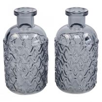 Kleine glazen vaas vaas ruitpatroon glas blauw grijs H12.5cm 6st