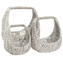 Artikel Mand met hengsel, rieten mand, gewassen grijs, H43/34/27cm, set van 3