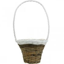Artikel Handvatmand, naturel mand voor opplant, bloemenmand rond naturel, wit H49cm Ø23.5cm