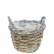 Rieten mand grijs wit Ø15.5cm hoog 10cm met handvat