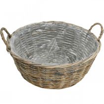 Artikel Grote rieten mand met handgrepen, naturel wit, XL plantenbak in landelijke stijl, decoratieve mand voor planten &amp; opbergruimte, Ø51cm