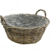 Mand met handvatten, plantenbak, rieten schelp naturel, gewassen wit H15cm Ø35cm