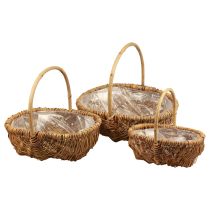 Artikel Mand plantenmand geweven mand met handvat naturel 33/28/22cm set van 3