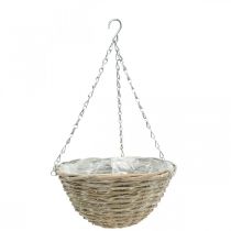 Plantenschaal om op te hangen, gevlochten hangmand naturel, gewassen wit H15cm Ø30cm