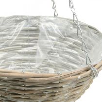 Plantenschaal om op te hangen, gevlochten hangmand naturel, gewassen wit H15cm Ø30cm