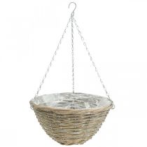 Bloemmand om op te hangen, plantenbak gevlochten natuur, gewassen wit H17cm Ø35cm