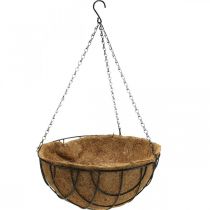 Plantenschaal om op te hangen, hanging basket kokosvezels, metaal naturel, zwart H16.5cm Ø35cm