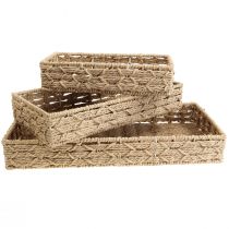 Artikel Mandenbak decoratieve dienbladmand naturel 41/33/25cm set van 3