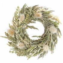 Gedroogde bloemenkranskaart distel graskorrel Ø28cm