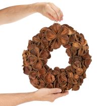 Artikel Krans van gedroogde lotusbloemen, decoratieve deurkrans, 35 cm