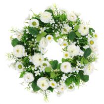 Bloemenkrans deco wit Bellis deurkrans zijden bloemen Ø30cm
