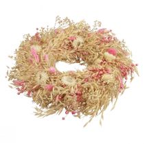 Artikel Decoratieve krans haverkrans naturel krans strobloemen roze Ø29cm