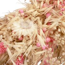 Artikel Decoratieve krans, haverkrans, natuurlijke krans, strobloemen, roze, Ø29cm
