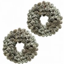 Deco krans kegels lariks en cipres wit, glitter Ø20cm 2st